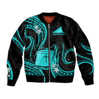 Tokelau Sleeve Zip Bomber Jacket Tokelauan Tatau With Badge Light Turquoise LT14 Unisex Turquoise - Polynesian Pride