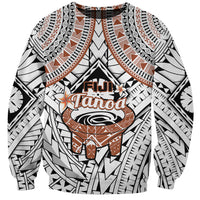 Fiji Tanoa Sweatshirt Kava Bowl Fijian Tapa Brown Pattern LT14 Unisex White - Polynesian Pride