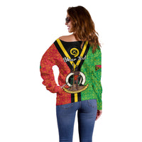 (Custom Personalised) Vanuatu Off Shoulder Sweater Kava Bowl Mix Sand Drawing Flag Style LT14 - Polynesian Pride