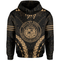 Polynesian Kakau Seal of Hawaii Hoodie Sport Style Version 2.0 Gold - Polynesian Pride