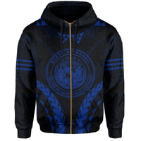 Polynesian Kakau Seal of Hawaii Zip Hoodie Sport Style Version 2.0 Blue - Polynesian Pride