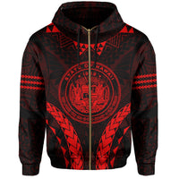Polynesian Kakau Seal of Hawaii Zip Hoodie Sport Style Version 2.0 Red - Polynesian Pride
