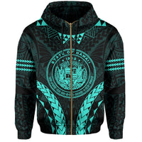 Polynesian Kakau Seal of Hawaii Zip Hoodie Sport Style Version 2.0 Turquoise - Polynesian Pride