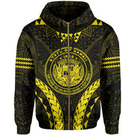 Polynesian Kakau Seal of Hawaii Zip Hoodie Sport Style Version 2.0 Yellow - Polynesian Pride