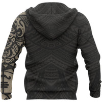 Maori Lion Hoodie, New Zealand Tattoo Pullover Hoodie Tan - Polynesian Pride