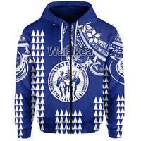Custom Hawaii High School Waiakea Hoodie Mix Kakau LT6 Zip Hoodie Blue - Polynesian Pride