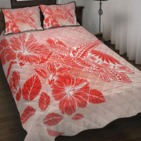 Hawaii Turtle Reach To The Sky Hibiscus Quilt Bed Set - Crimson - AH - Polynesian Pride