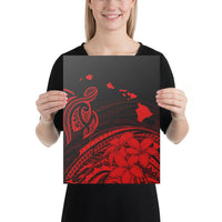 Hawaii Turtle Polynesian Map Plumeria Red Canvas 12x16 Canvas Red - Polynesian Pride