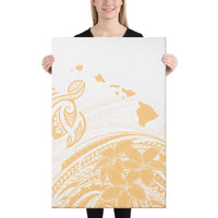 Hawaii Turtle Polynesian Map Plumeria White Background Canvas 24x36 Canvas White - Polynesian Pride