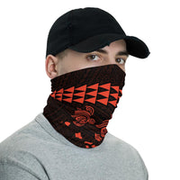Hawaii Bandana Kakau Polynesian Three Turtle Map Neck Gaiter - Orange - Polynesian Pride