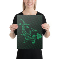 Hawaiian Map Hammerhead Shark Polynesian Canvas Green 12x16 Canvas Green - Polynesian Pride