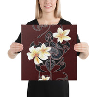 Turtle Poly Trinal Plumeria Red Canvas 16x16 Canvas Red - Polynesian Pride