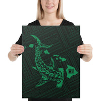 Hawaiian Map Hammerhead Shark Polynesian Canvas Green 16x20 Canvas Green - Polynesian Pride