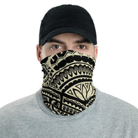 Hawaiian Bandana Tatau Beige Unisex Neck Gaiter One Size Black - Polynesian Pride