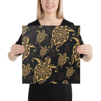 Turtle Pattern Golden Canvas 16x16 Canvas Gold - Polynesian Pride
