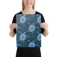 Turtle Plumeria Blue Canvas 12x16 Canvas Blue - Polynesian Pride