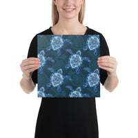 Turtle Plumeria Blue Canvas 12x12 Canvas Blue - Polynesian Pride