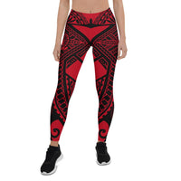 Samoa Polynesian Leggings - Samoa Red Seal with Polynesian Tattoo - Polynesian Pride