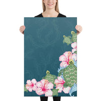Hibiscus Turtle Dance Canvas 24x36 Canvas White - Polynesian Pride