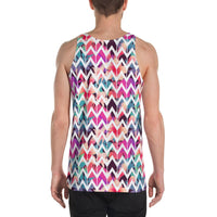 Palm Foliage On Striped Zigzag Hawaii Men's Tank Top AH - Polynesian Pride