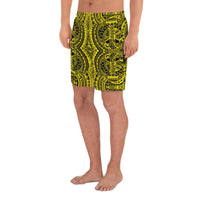 Polynesian Symmetry Yellow Men's Athletic Long Shorts - Polynesian Pride
