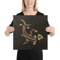 Hawaiian Map Hammerhead Shark Polynesian Canvas Gold 16x16 Canvas Gold - Polynesian Pride
