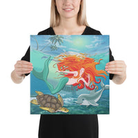 Mermaid And Animal Canvas 16x16 Canvas White - Polynesian Pride