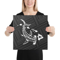 Hawaiian Map Hammerhead Shark Polynesian Canvas White 16x16 Canvas White - Polynesian Pride