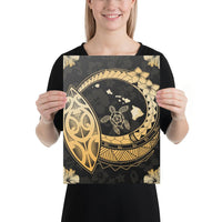 Hawaii Turtle Hibiscus Map Polynesian Gold Canvas 12x16 Canvas Gold - Polynesian Pride