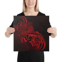Hawaii Map Turtle Hibiscus Divise Polynesian Red Canvas 16x16 Canvas Red - Polynesian Pride