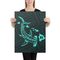 Hawaiian Map Hammerhead Shark Polynesian Canvas Turquoise 18x24 Canvas Turquoise - Polynesian Pride