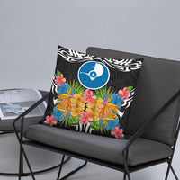 Yap State Pillow - Coat Of Arms With Tropical Flowers - Polynesian Pride