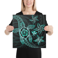 Kanaka Map Hibiscus Plumeria Turtle Art Turquoise Polynesian Canvas 16x16 Canvas Turquoise - Polynesian Pride