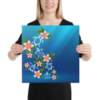 Turtle Polynesian Plumeria Canvas 16x16 Canvas White - Polynesian Pride