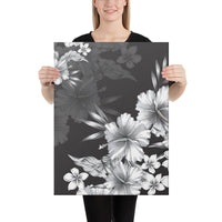 Hibiscus And Plumeria B&W Canvas 18x24 Canvas White - Polynesian Pride