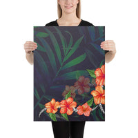 Hibiscus Palm Background Canvas 18x24 Canvas White - Polynesian Pride