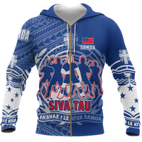 Samoa Zip up Hoodie Siva Tau Dance Unisex Blue - Polynesian Pride