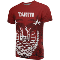 Tahiti Polynesian T Shirt Tahiti Flag Coconut Tree A02 Unisex Red - Polynesian Pride