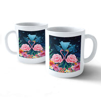 Kanaka Flamingo Couple Rose Hibiscus Plumeria Mug - Love Universe - AH Mug 11oz White - Polynesian Pride