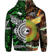 Custom New Zealand Australia Zip Hoodie for Kid Maori and Aboriginal Together Green LT8 - Polynesian Pride