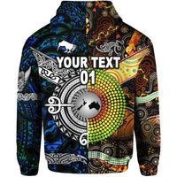Custom New Zealand Australia Zip Hoodie for Kid Maori and Aboriginal Together Blue, Custom Text and Number LT8 - Polynesian Pride