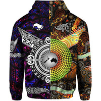 New Zealand Australia Zip Hoodie for Kid Maori and Aboriginal Together Purple LT8 - Polynesian Pride