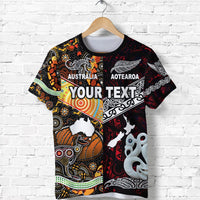 Custom New Zealand Maori Aotearoa and Australia Aboriginal T Shirt Together Red LT8 - Polynesian Pride