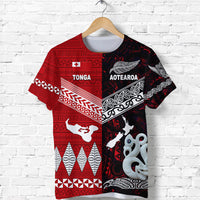 Custom New Zealand Maori Aotearoa Tonga Polynesian Together T Shirt Red, Custom Text and Number LT8 - Polynesian Pride