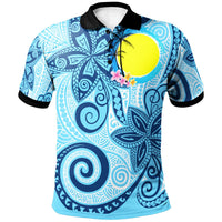 Palau Polo Shirt Tribal Plumeria Pattern Unisex Blue - Polynesian Pride
