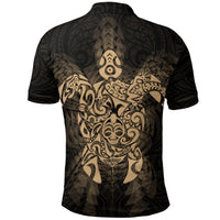 New Zealand Maori Polo Shirt, Wairua Tattoo Turtle Golf Shirts Gold - Polynesian Pride