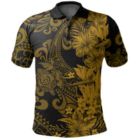 Hawaii Flowers Mix Tribal Pattern Polo Shirt LT6 Adult Gold - Polynesian Pride