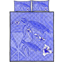 Hawaii Turtle Hibiscus Kanaka Map Quilt Bed Set - Blue - Aura Style - AH - Polynesian Pride