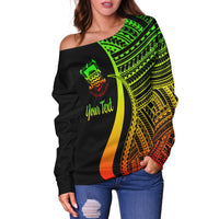 Tuvalu Custom Personalised Women's Off Shoulder Sweater - Reggae Polynesian Tentacle Tribal Pattern - Polynesian Pride