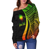 Marshall Islands Custom Personalised Women's Off Shoulder Sweater - Reggae Polynesian Tentacle Tribal Pattern - Polynesian Pride